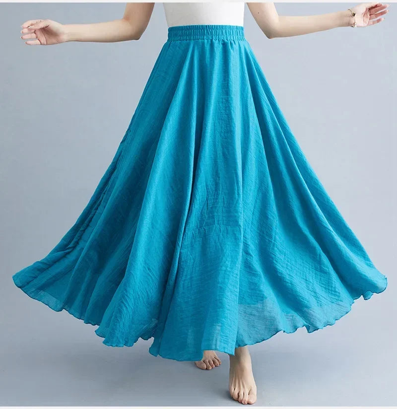Fashion Cotton Linen Clothes Women Skirts Maxi Y2k Elegant Beach Saia Ropa Mujer Casual Vestido Boho Long Skirt Faldas Harajuku