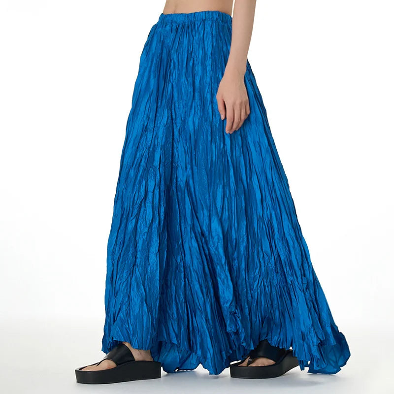 Elegant Drape Crumpled Skirts Women Summer Elastic Waist Big-Hem Long Skirts Large Size Loose Umbrella Skirts Female Streetwear