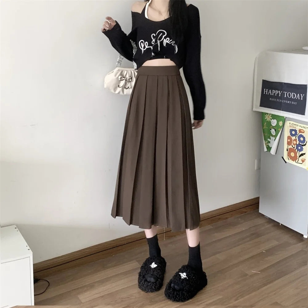 Modest Skirts for Women Korean Style Long Black Skirt Women's Pleated Skirt Relaxation Long Skirts for Women Student