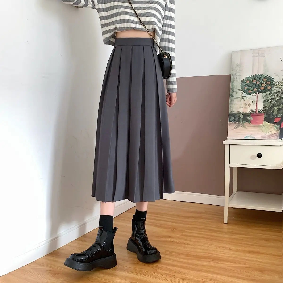 Modest Skirts for Women Korean Style Long Black Skirt Women's Pleated Skirt Relaxation Long Skirts for Women Student