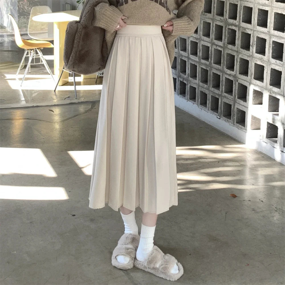 Modest Skirts for Women Korean Style Long Black Skirt Women's Pleated Skirt Relaxation Long Skirts for Women Student