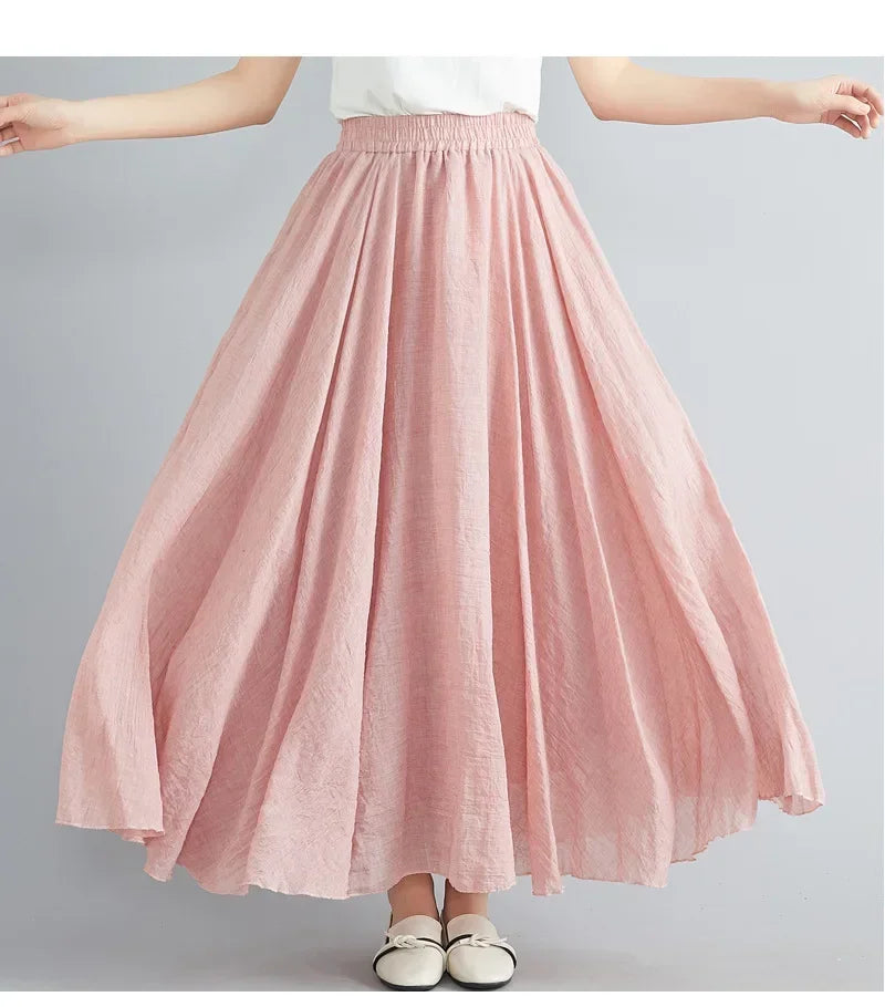 Fashion Cotton Linen Clothes Women Skirts Maxi Y2k Elegant Beach Saia Ropa Mujer Casual Vestido Boho Long Skirt Faldas Harajuku